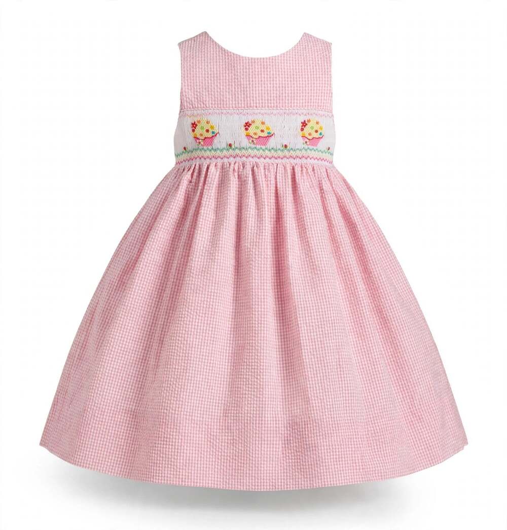 Rosalina Smocked Dress Girls 2T Pink Gingham Cupcake Embroidery